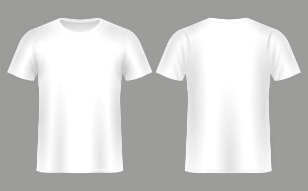Blank Realistic white t-shirt template. stock illustration men's white shirt template, front and back design, isolated on white tee shirt template vector stock illustrations