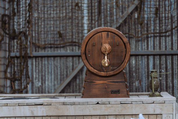 istock Old wooden barrels in a warehouse 2150331337