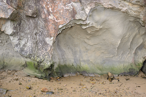 Erosion of sandstone along the shore at Larrabee State Park.