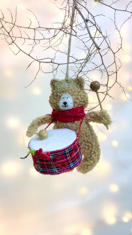 Christmas, tree toy, vintage teddy bear with drum
