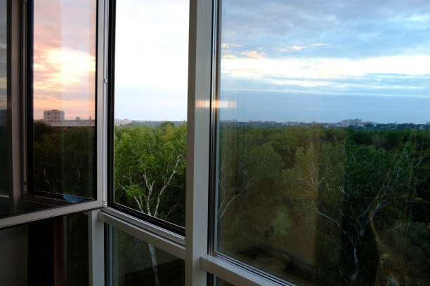 istock panoramic window in the office, abstract business interior background 2150335763