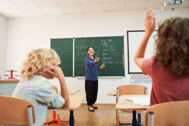 istock Happy teacher during english lesson at school 2150338270