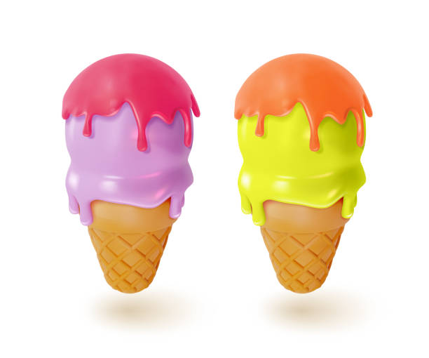 istock 3d Different Waffle Cone with Scoops of Ice Cream Set Sweet Dessert Food Cartoon Design Style. Vector 2150338745