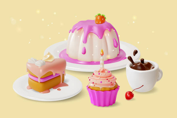 istock 3d Patisserie Cakes Desserts and Coffee Concept Background Cartoon Design Style. Vector 2150339428