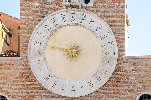 Close up of the clock of the historical church San Giacomo di Rialto; Venice, Veneto, Italy