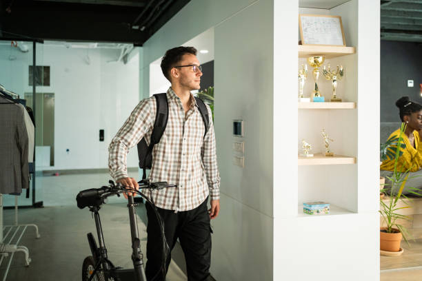 istock The commuter arrives at his office with his e-bike. 2150350455