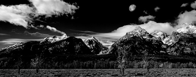 Spectacular Moonrise over the Teton Range of Grand Teton National Park in the U.S. state of Wyoming