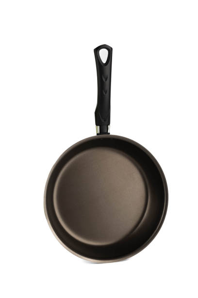 istock Metal new skillet with plastic black handle on white background. 2150352007