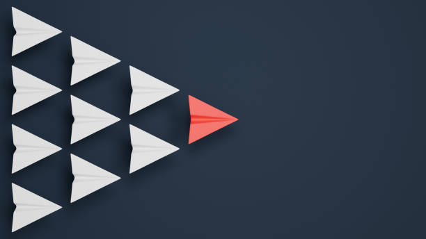 White and red paper plane group. Leadership concept background. 3D rendering.