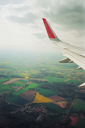 European landscape visible from airplane in summer