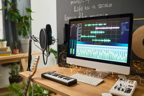 istock Equipment for mixing sounds on desk 2150358429