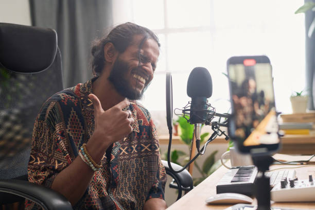 istock Performer singing new song in microphone 2150358468