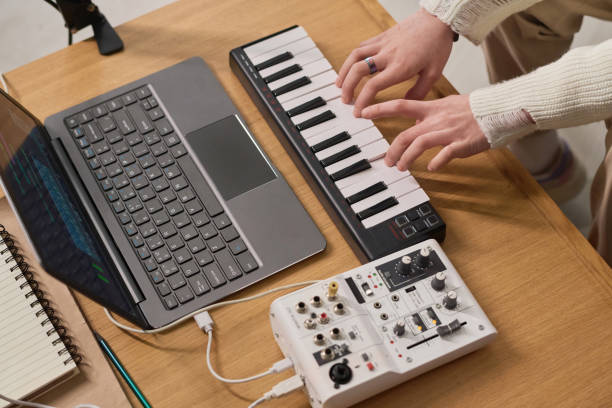 istock Pressing keys of electric piano 2150358488
