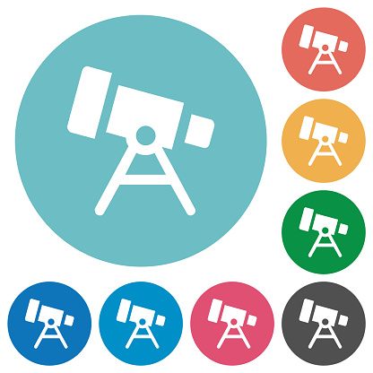 Telescope solid flat white icons on round color backgrounds
