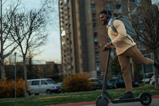 istock Man on a electric scooter in the city 2150360806