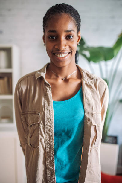 istock Casual young woman in home interior 2150361427