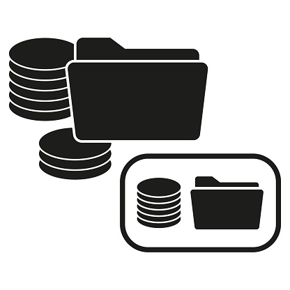 Database and folder icon. Data storage and organization symbol. Vector illustration. EPS 10. Stock image.