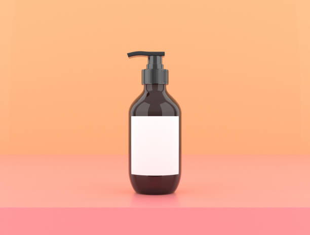 istock Dark Glass Pump Bottle Mock-Up. Blank Label 2150365570
