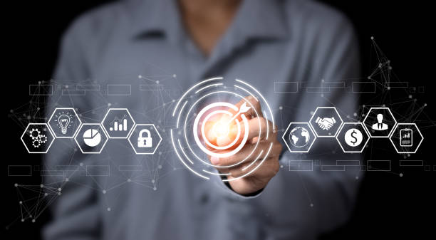 istock Business development and management concepts,Businessman point to target on virtual screens business growth and development icons Workflow, High Quality Control and Innovation Development. 2150368164