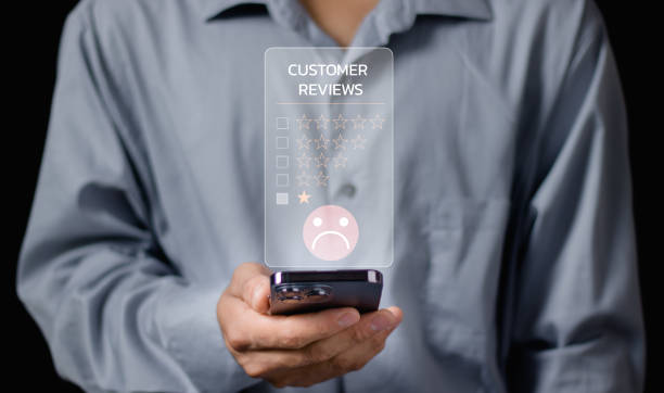 istock Customer Experience dissatisfied Concept, Unhappy Businessman Client with Sadness Emotion Face on smartphone screen, Bad review, bad service dislike bad quality, low rating, social media not good. 2150368229