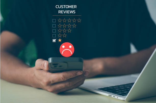 istock Customer Experience dissatisfied Concept, Unhappy Businessman Client with Sadness Emotion Face on smartphone screen, Bad review, bad service dislike bad quality, low rating, social media not good. 2150368534