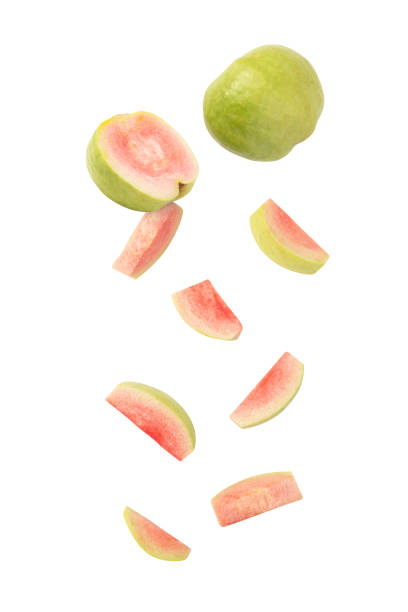 istock Falling Pink Guava slice isolated on white background with clipping path 2150368711