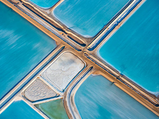 patchwork landscape and salt mining from above - evaporación fotografías e imágenes de stock