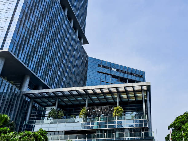 Four Seasons Jakarta Hotel Jakarta, Indonesia - Dec 23, 2023: A low angle shot of Four Seasons Hotel that is located at Gatot Subroto Road, Mampang, South Jakarta. staycation hotel asian stock pictures, royalty-free photos & images