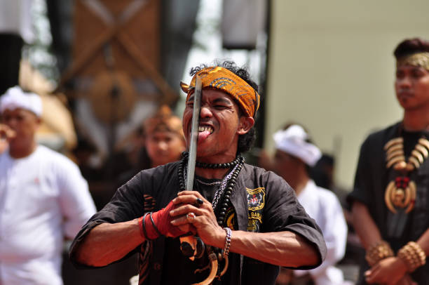 Tasikmalaya, Indonesia - November 11, 2023 : Debus tradition performance at a cultural event in Tasikmalaya, West Java, Indonesia