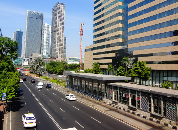 An aerial view of Sarinah bus stop and M.H Thamrin road.