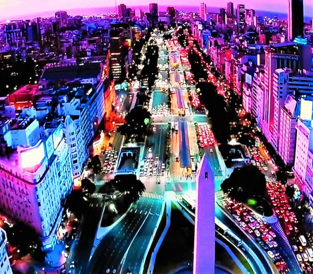 Buenos Aires, Argentina - The Obelisk at the 9 de Julio Avenue at night.