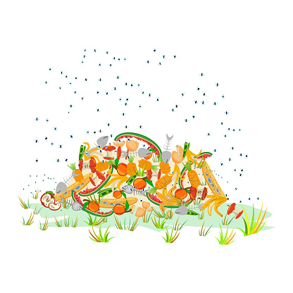 Ecology and environment concept. Rubbish smells and started to decompose. Stock vector illustration
