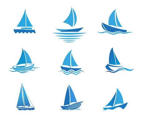 Creative Blue Yachts Boats Collection Set Logo Vector Design Icons Symbol Illustration