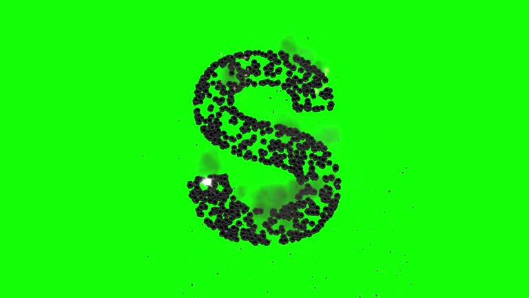 English alphabet S formed by bullet shots on green screen background