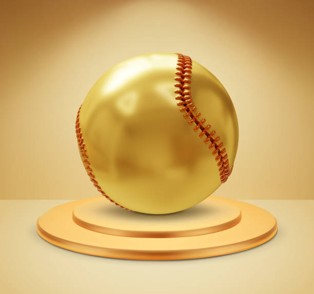 istock Golden baseball ball on a podium 2150378056