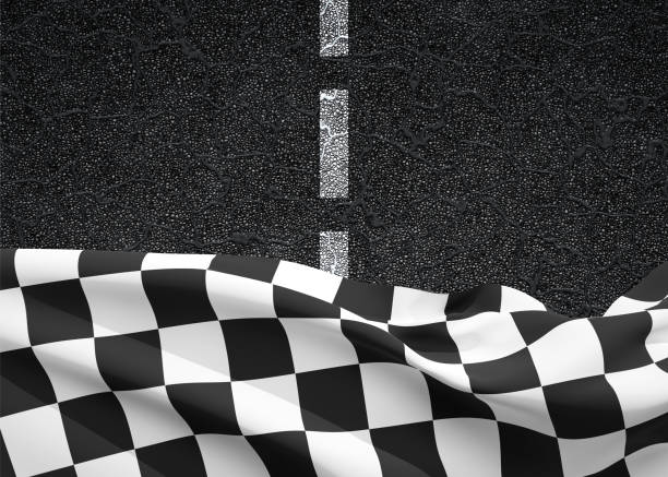 istock Asphalt with finishing flag 2150378118