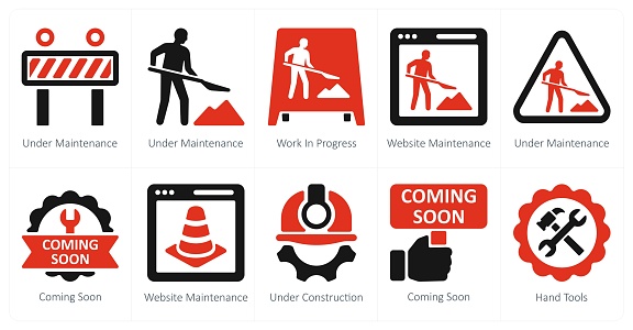 These are beautiful handcrafted pixel perfect red and black under construction icons