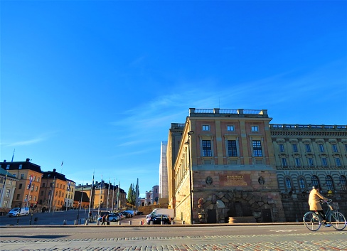 Stockholm. Sweden. 10/12/2022. The Royal Palace (Kungliga slottet) in Stockholm. Stockholm Palace or the Royal Palace is on Stadsholmen, in Gamla stan in the capital, Stockholm. The Royal Palace of Stockholm is His Majesty The King's official residence and is also the setting for most of the monarchy's official receptions, open to the public year round.View from waterfront