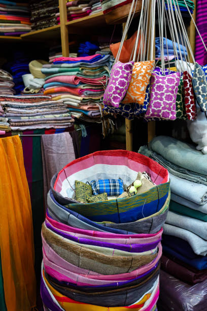 istock Array of handcrafted textile items in a market in Tangier, Morocco. 2150381138