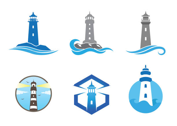 stockillustraties, clipart, cartoons en iconen met creative lighthouse towers collection design vector symbol illustration - vuurtoren
