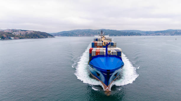 istock Aerial view of cargo container ship in transit. Istanbul Bosphorus. 2150383909
