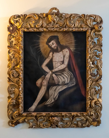 Antique painting depicting Jesus Christ scourged. Corpus Christi Convent, Vila Nova de Gaia, Portugal. 2023-01-13
