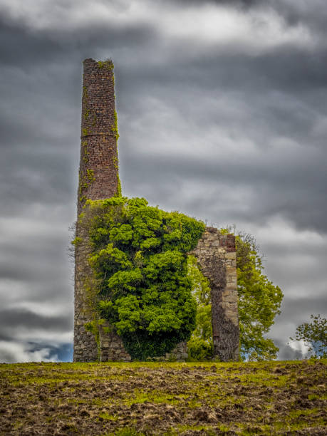 istock Chimney Over Lush Green Field - Ruins mine engine house 2150387448