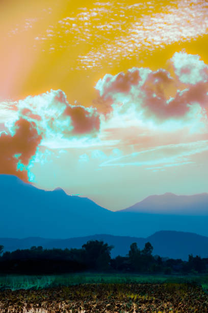 Silhouette view of mountain range during sunset at Phayao province, Thailand.