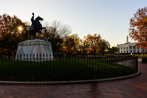 White House in Washington DC  at sunrise, autumn