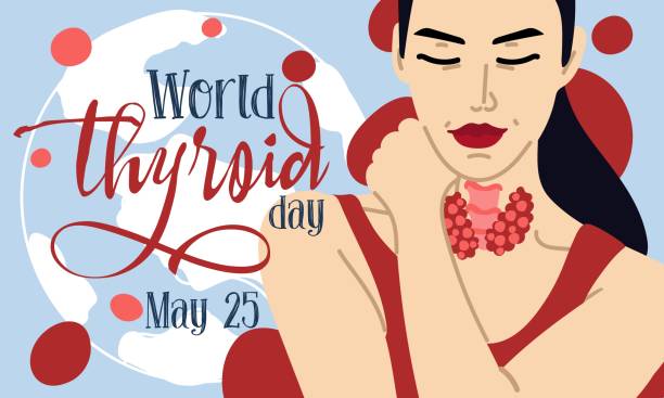 istock Banner for the World Thyroid Day, which is celebrated on May 25. The thyroid gland and trachea are depicted on a female silhouette. It can be used for posters, banners, medical drawings, backgrounds 2150391747