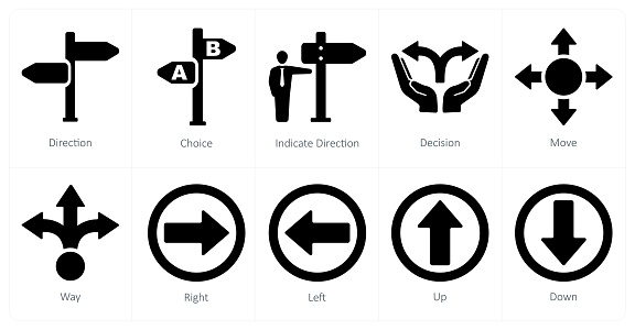 These are beautiful handcrafted pixel perfect black filled direction icons