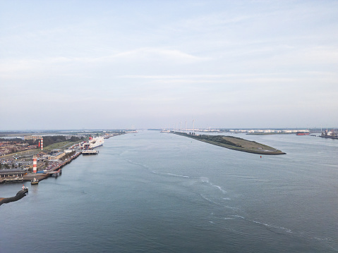 Rotterdam harbor and wind turbines