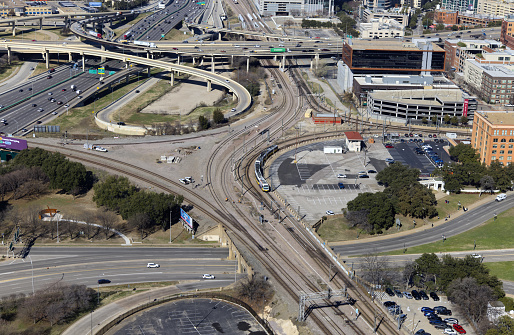 Dallas Texas USA 18 January 2024: Ariel view of highways twisting through city