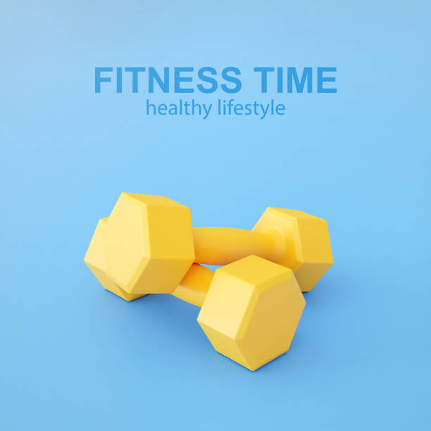 Two fitness dumbbells on blue background. Fitness concept. 3d-rendering